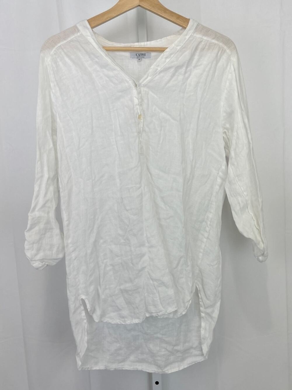 ROSEMARINE Italy Linen Popover Tunic Top Cover Up 3/4 Sleeve White Size S